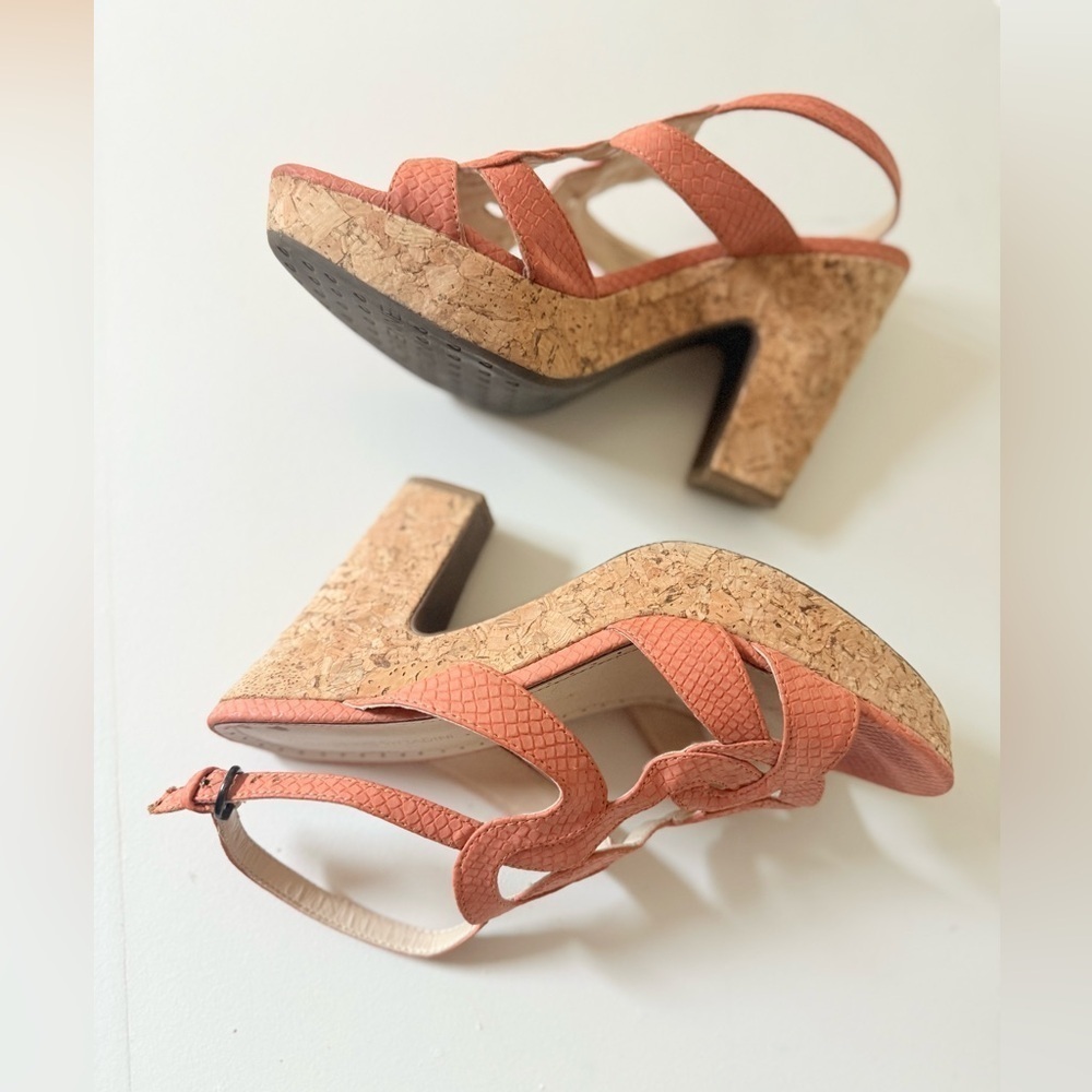 Adrienne Vittadini orange leather wedge size 9 Platform Cork Wedge Sandal - Picture 8 of 13